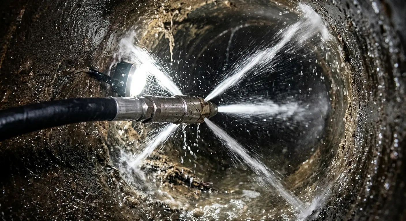 High-pressure hydro jetting nozzle cleaning sewer pipe for Sewer Cleanout in Haverhill